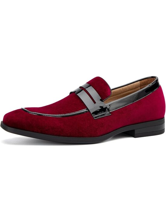 Men\'s Red24 Rubber Velvet Loafers Low Heels Round Toe Tuxedo Wedding Shoes